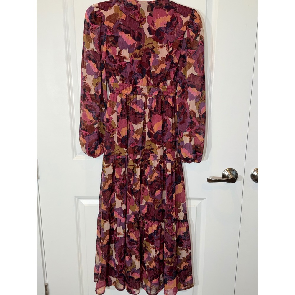 Sofia Jeans by Sofia Vergara Floral Chiffon Cutout Maxi Dress XS burgundy
